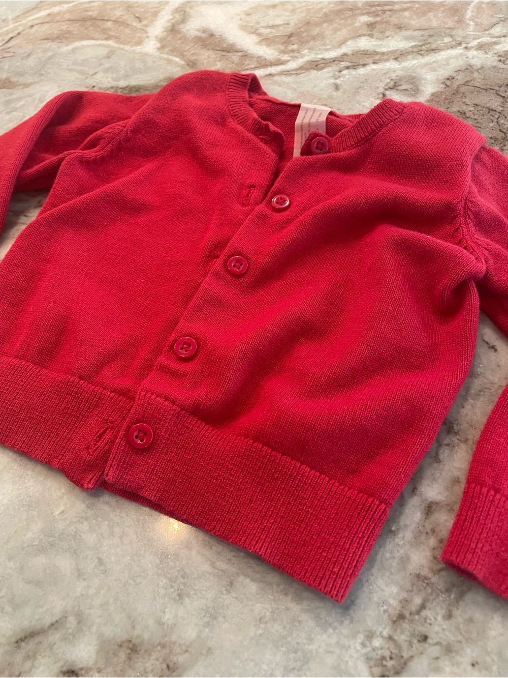 Primary Baby Girls Red Sweater Cardigan Cotton Knit Holiday Size 6-12 Months - Picture 3 of 6
